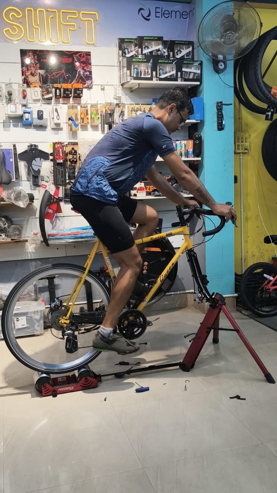 Client during an in-store bike fitting session