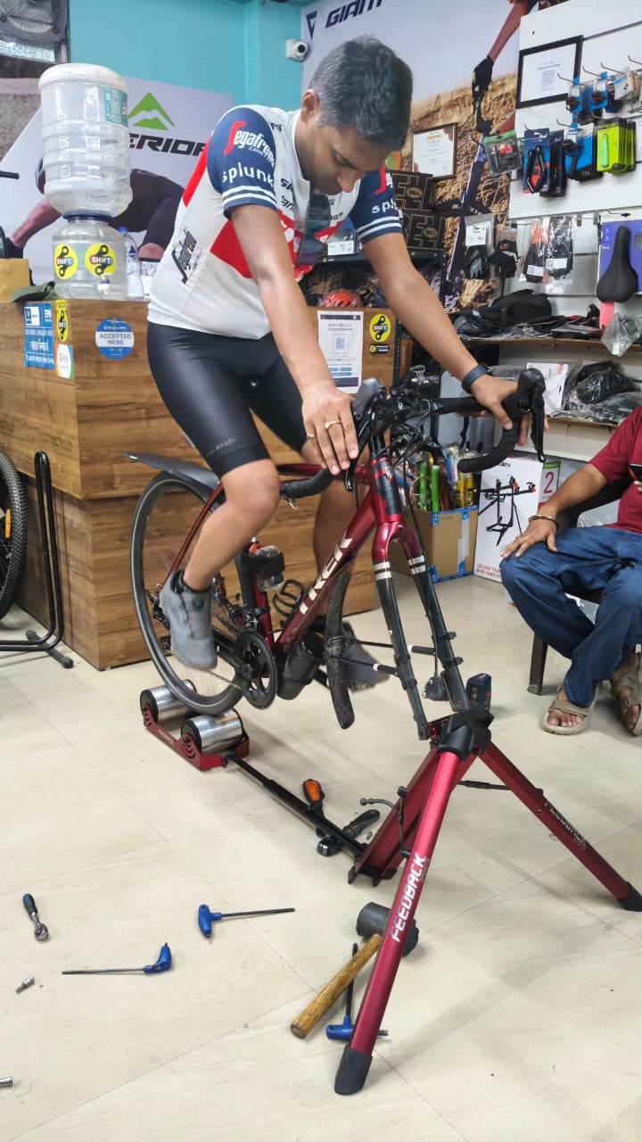 Road cyclist during a professional bike fit